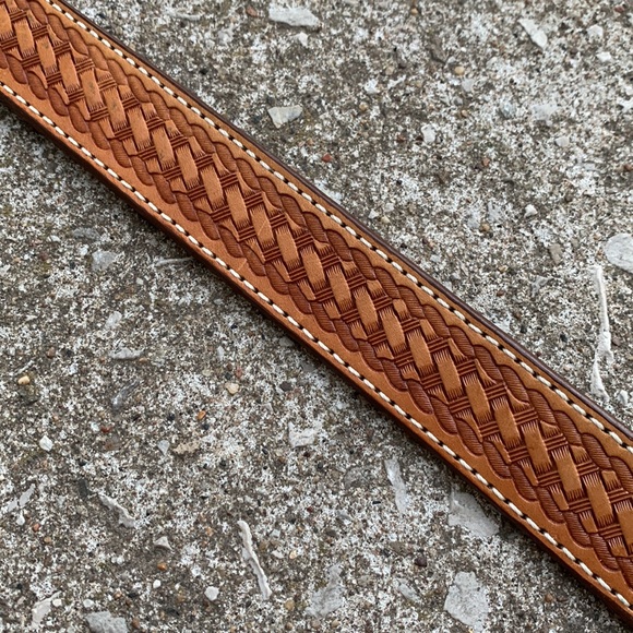 Triple K Vintage Tooled Leather Western Rodeo Outlaw Hidden Zipper Money Belt - Picture 6 of 12